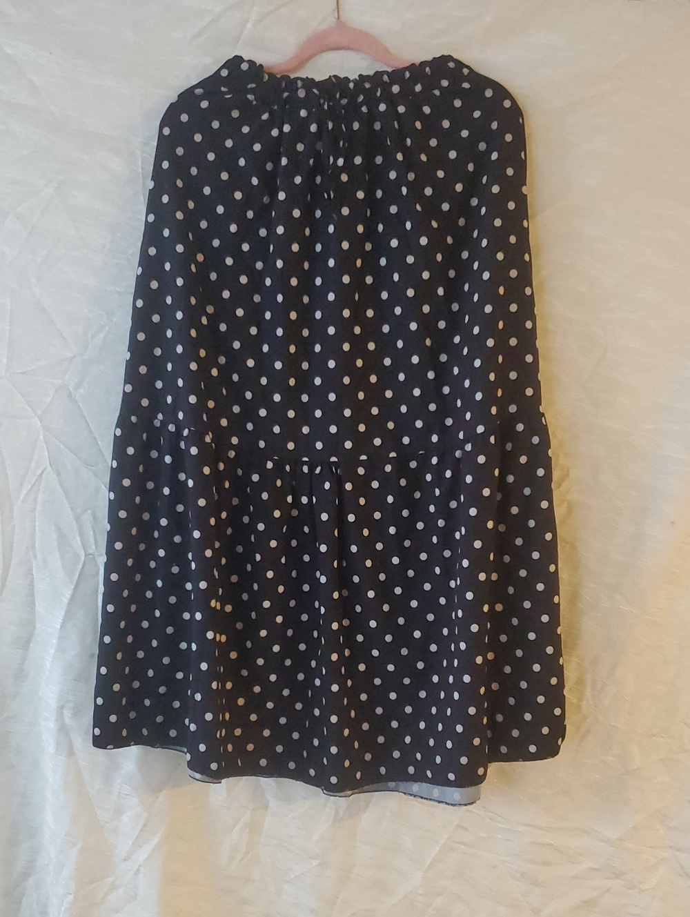 Polka Dot Elastic-Waist Midi Skirt - Black with White Dots